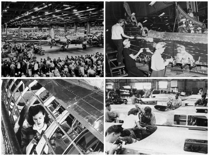 30 тыс. человек ежедневно трудилось на заводе, собирая бомбардировщики Boeing B-17. | Фото: twizz.ru.