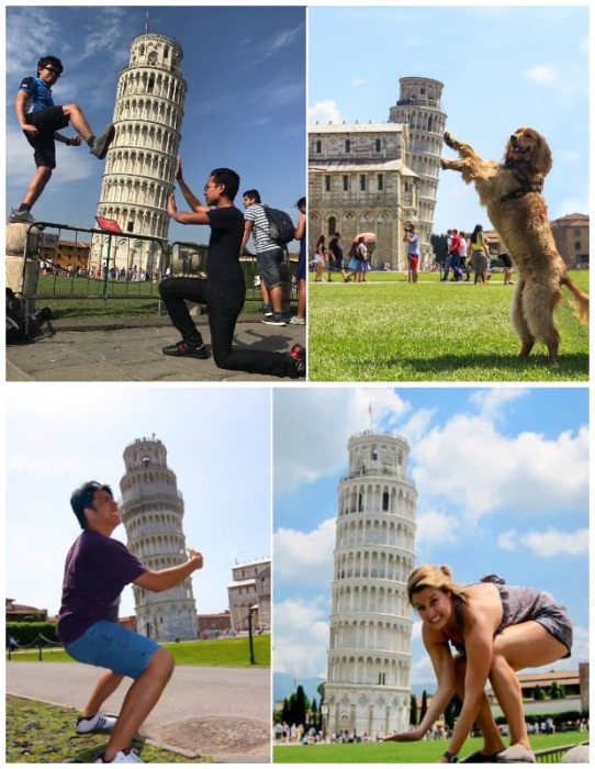 Туристы отправляются в Пизу лишь затем, чтобы пополнить свою коллекцию экстравагантных снимков.