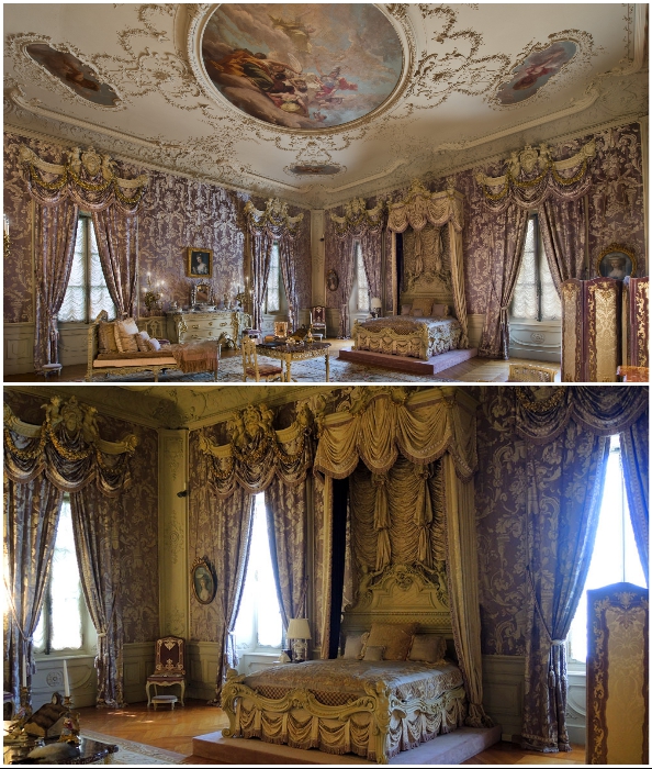 Личные апартаменты хозяйки особняка оформлены в стиле рококо, в серебристо-сиреневых тонах (Marble House, Ньюпорт).