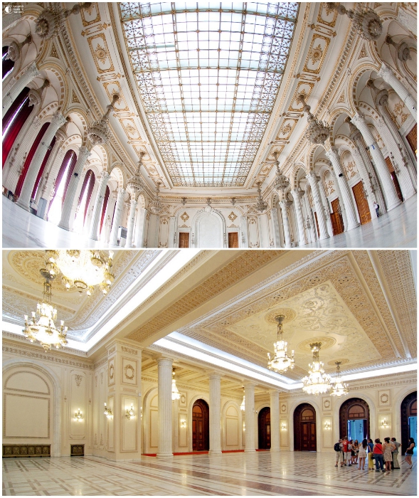 Величественные мраморные холлы Дома Народа (Palatul Parlamentului, Румыния).