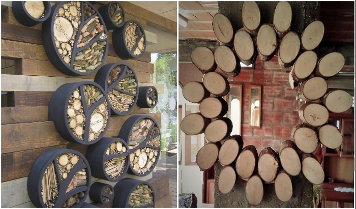 Идея декора стены деревянными спилами: оригинальный дизайн и самоделки