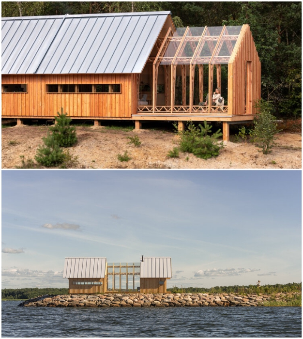 Дом-трансформер станет идеальным местом для отдыха на лоне природы в любую погоду и пору года (Cabin ANNA). 