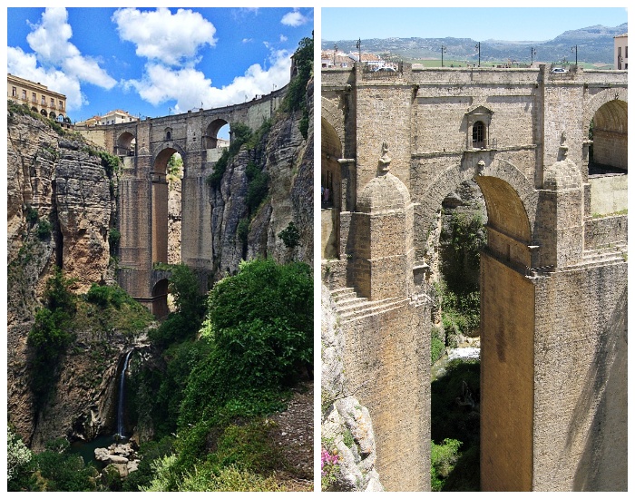 Своды центральной арки моста служат мощными опорами, уходящими на 300 метровую глубину ущелья (Puente Nuevo, Испания).