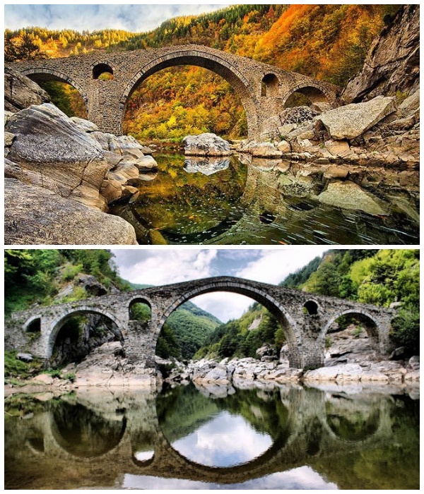 Дьявольский мост над рекой в горах Родопы (Болгария)