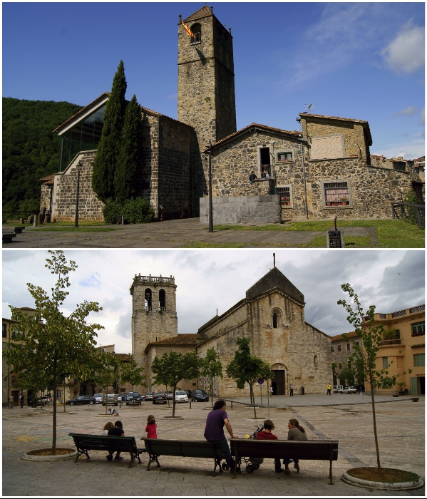 На краю утеса расположена городская площадь со средневековыми постройками (Castellfollit de la Roca, Испания). | Фото: masterok.livejournal.com.