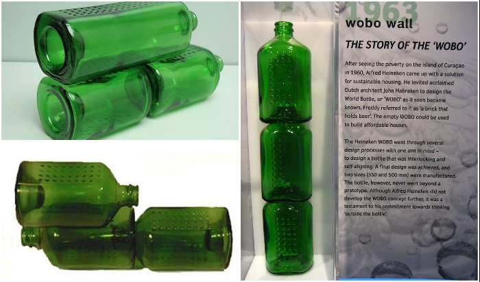 Коротенькое горлышко и углубление на дне каждой бутылке образовывают надежное соединение (World Bottle). 