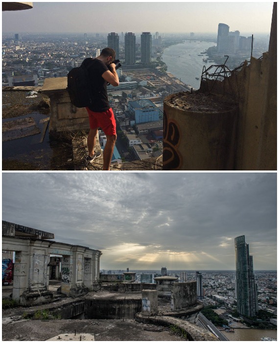Фотографы профессионалы, блогеры и ведущие готовы платить любые деньги и даже рисковать жизнь ради впечатляющих снимков и репортажей (Sathorn Unique Tower, Бангкок).