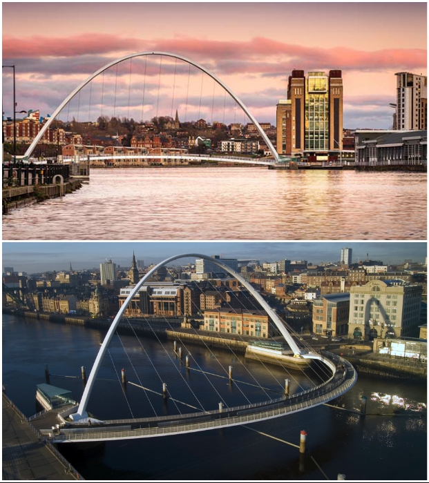 Инновационный дизайн пешеходного моста Gateshead Millennium завоевал бесчисленное количество наград с момента своего открытия в 2002 г.
