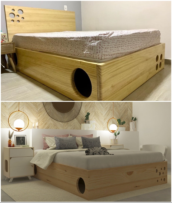 Размеры и дизайн многофункциональной кровати для любителей кошек может быть разным. © CatLife.