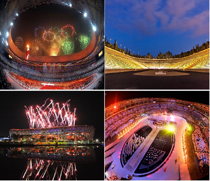 Так выглядели олимпийские стадионы этих городов в день открытия.