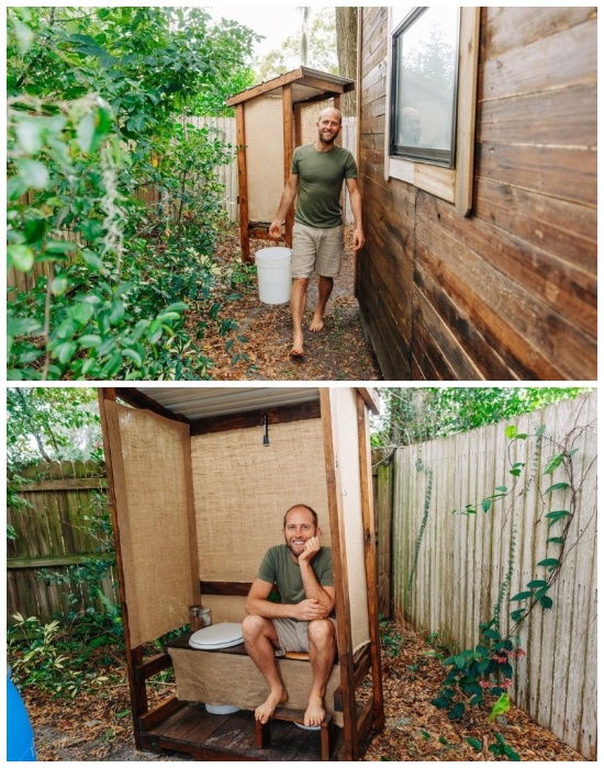 Туалет и душевая на улице за домом («Teeny Greeny», США). | Фото: robgreenfield.tv.