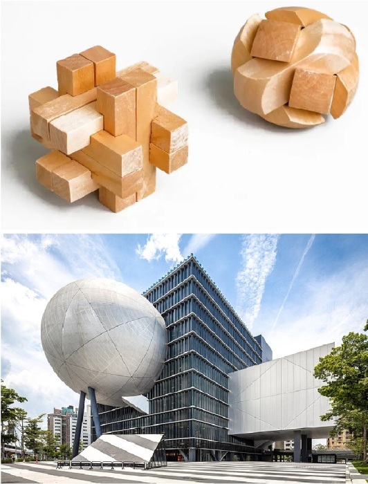 Традиционная китайская головоломка из простых деревянных деталей вдохновила на создание удивительной конструкции многофункционального здания (Taipei Performing Arts Center, Тайвань). 