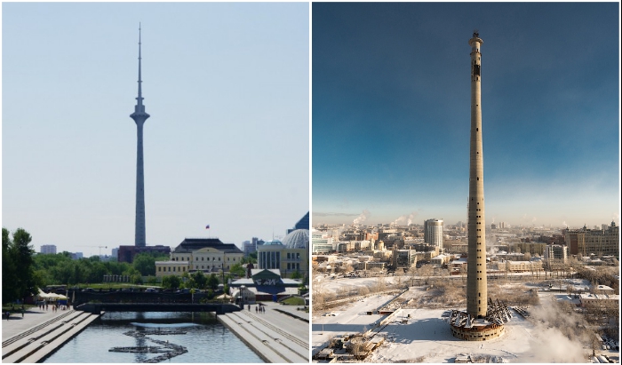 Какой должна была быть телевизионная башня в Екатеринбурге и то, что получилось (Россия).