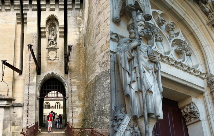 Множество скульптур украшает фасады замкового комплекса (статуя Святого Георгия, убивающего дракона и статуя Виолле-ле-Дюка на фасаде королевской часовни Пьерфона).