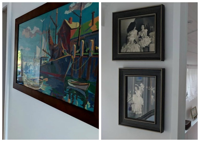 Гостиная крошечного дома на колесах украшена оригинальными картинами и фотографиями («Greyhound»).