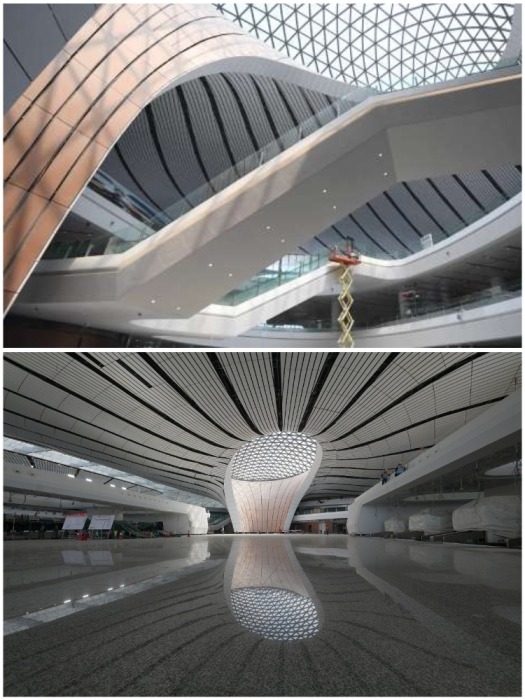 Каждое «крыло» золотого сфинкса имеет 4 этажа (аэропорт «Дасин», Пекин). | Фото: russian.people.com.cn.