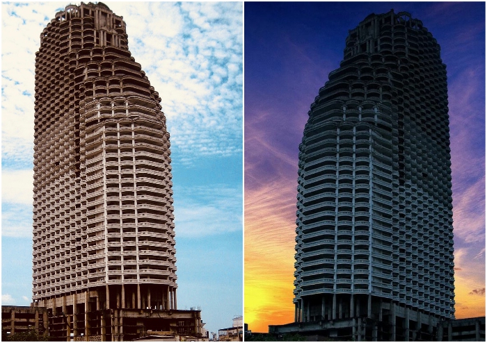 Футуристический небоскреб Sathorn Unique напоминает о былой славе и вызывает лишь сожаление (Бангкок, Таиланд).