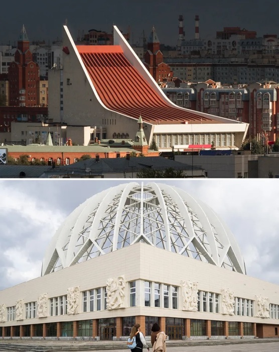 Омский музыкальный театр и Екатеринбургский цирк до сих пор радуют своими представлениями и удивительными формами зданий, построенных еще в советскую эпоху.
