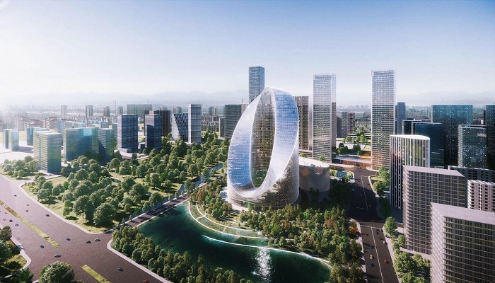 Новая штаб-квартира OPPO органично впишется и в городскую структуру, и в водно-парковую зону делового района Ханчжоу (концепт O-Tower, BIG). | Фото: mymodernmet.com. 