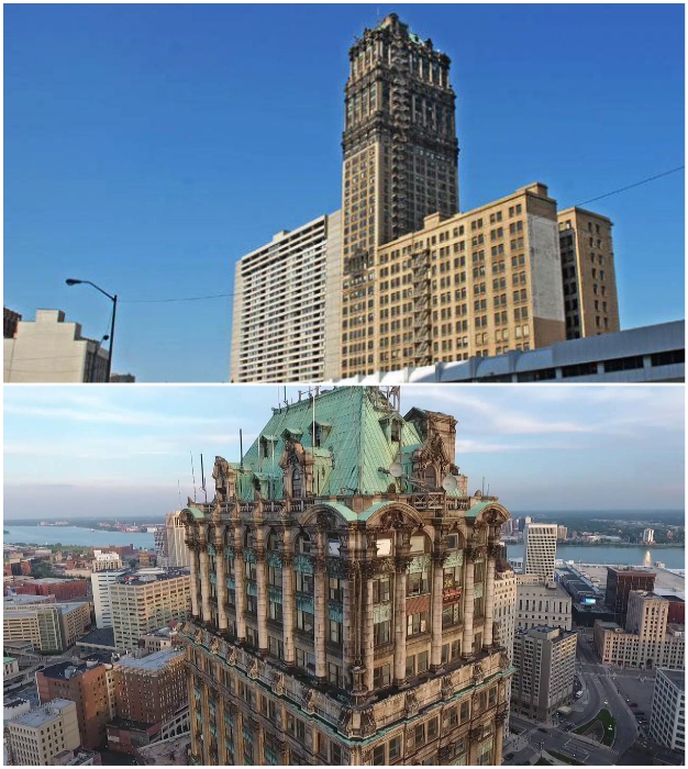 Эффектный 145-метровый небоскреб Book Tower превратился в «заброшку» (Детройт, США).