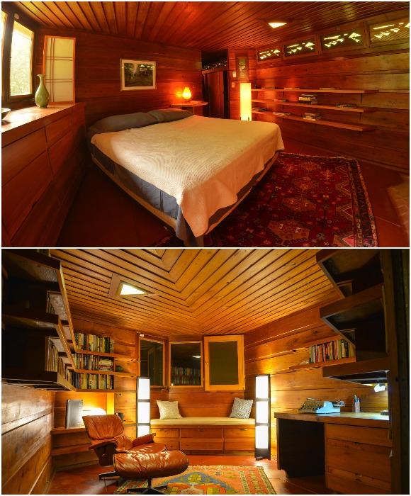 Интерьер спальни и кабинета в доме Стюарта Ричардсона, в котором последние годы проживали руководители некоммерческой компании Frank Lloyd Wright Building Conservancy (Нью-Джерси, США).