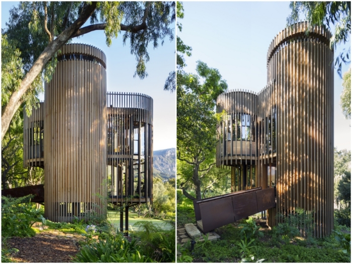 Malan Vorster Architecture разработала причудливый современный домик на дереве, гармонично интегрированный в лесной ландшафт (Treehouse Paarman, ЮАР).