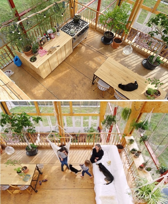 Общие жилые зоны обустроены в самой настоящей теплице (CHIBB).