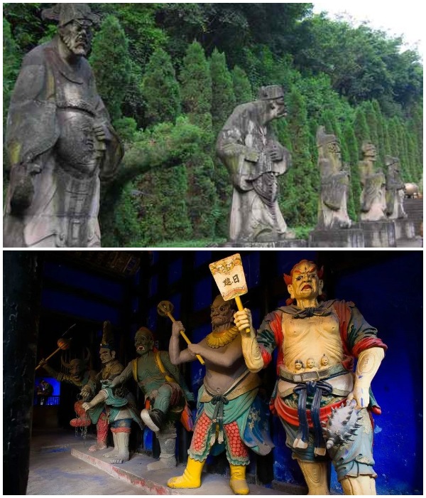 Устрашающие скульптуры, изображающие демонов преисподней (Фэнду, Китай).