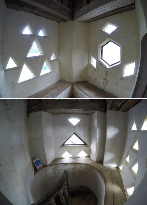 Странные окна, разбитые на множество треугольников, помогают создавать особую атмосферу внутри помещений (Rushton Triangular Lodge, Великобритания).