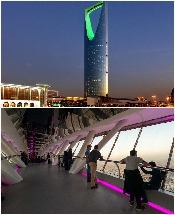 На самой вершине небоскреба проложили 56-метровый «небесный» мост для любителей пощекотать себе нервы (Kingdom Center Tower, Саудовская Аравия).