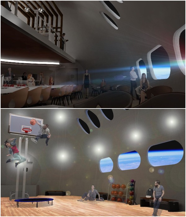 Рестораны и тренажерный зал помогут обеспечить гастрономическими изысками и разнообразить отдых (концепт Gateway Spaceport класса Voyager).