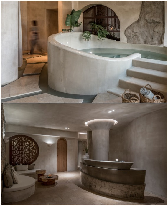 Колоритный интерьер СПА-центра Bath House, в недавно открывшемся курортном комплексе (Acro Suites, Греция).