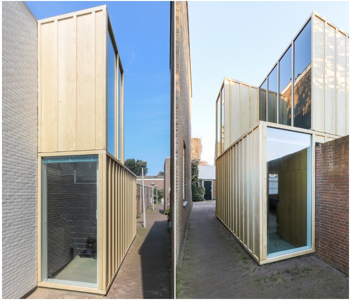 В пристройке, выходящей в переулочек, установлены два окна на передней и задней ее стороне (Marcelis Residence, Гаага).