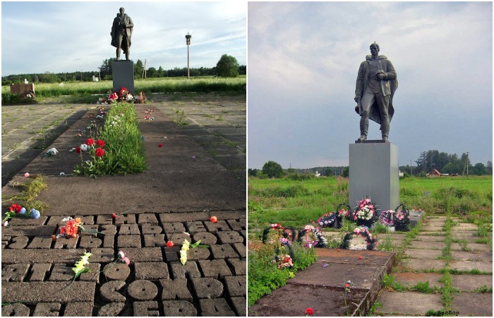 Солдат, вернувшийся домой после Великой Победы – бронзовый памятник всем жителям деревни Большое Заречье (Ленинградская область).