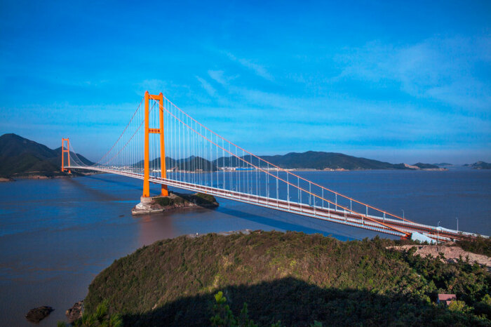Подвесной мост Xihoumen является сверхбольшим морским мостом, отвечающим высоким техническим требованиям (Чжоушань, Китай). | Фото: roadtraffic-technology.com.