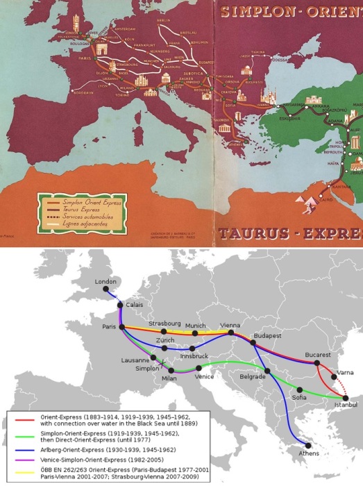 Схема маршрутов «Восточного экспресса» за все годы его существования.