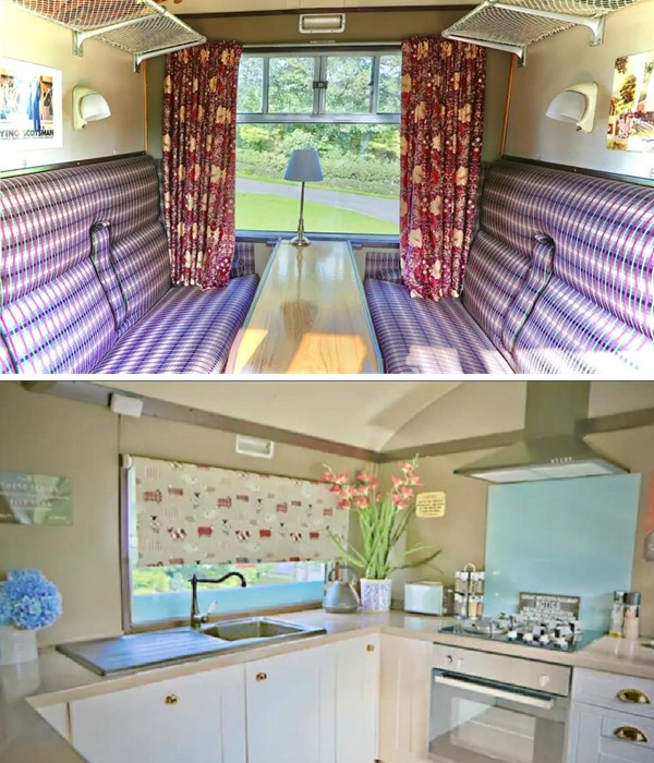 Зона столовой отдает дань уважения историческому прошлому ж/д вагона (Камбрия, Великобритания). Зона столовой отдает дань уважения историческому прошлому ж/д вагона (Камбрия, Великобритания).