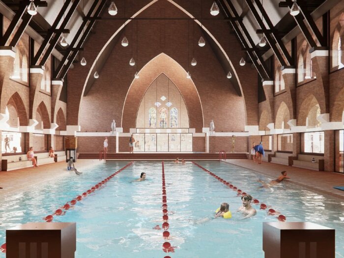 Пол с подъемным механизмом позволит адаптировать глубину бассейна под возраст и цели (визуализация Holy Water).