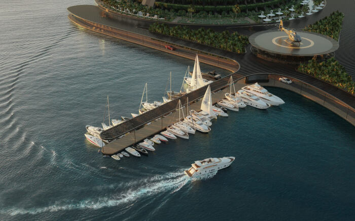 К отелю можно попасть тремя видами транспорта (концепт Qatar's Eco-Floating Hotel). | Фото: © Hayri Atak Architectural Design Studio.