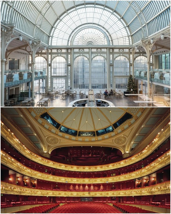 Оформление вестибюля и главного зала Королевского оперного театра (Лондон, Великобритания).