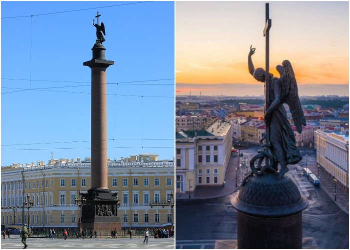 Бронзовый ангел венчает Александровскую колонну на Дворцовой площади (Санкт-Петербург).