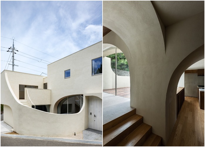 Замысловатые изгибы и изогнутые элементы конструкции являются отличительной чертой жилого дома (Spline House, Осака).