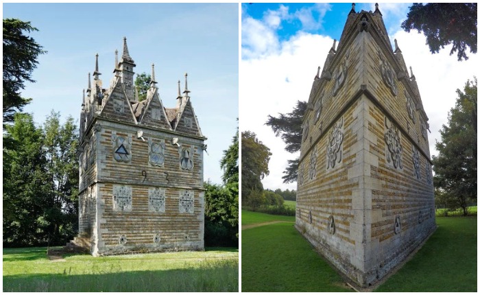 Если смотреть прямо на какой-либо фасад, то сложно догадаться, что дом треугольный (Rushton Triangular Lodge, Великобритания).