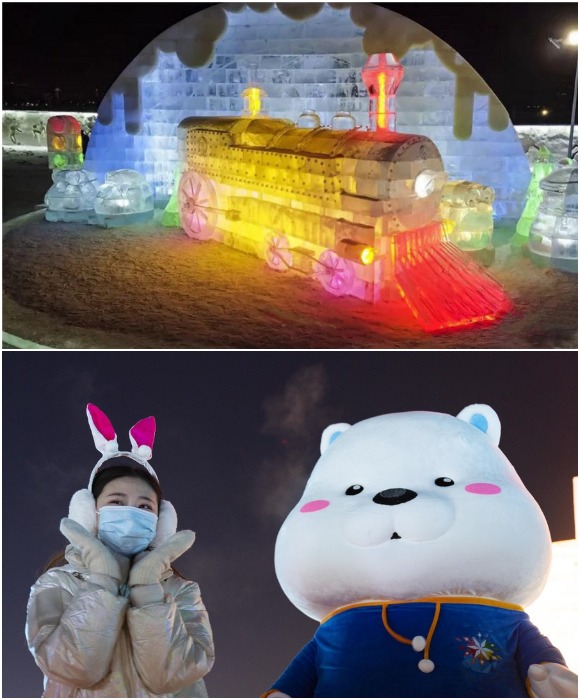 В рамках организации особого зимнего мероприятия из снега и льда было создано более 2 тысяч экспонатов (Harbin Ice and Snow World, Китай).