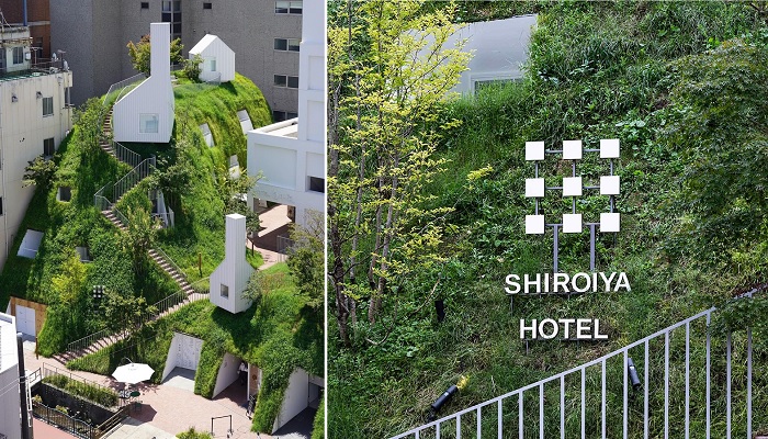 Оригинальный вход в гостиницу Shiroiya Hotel Green Tower (Маэбаси, Япония).