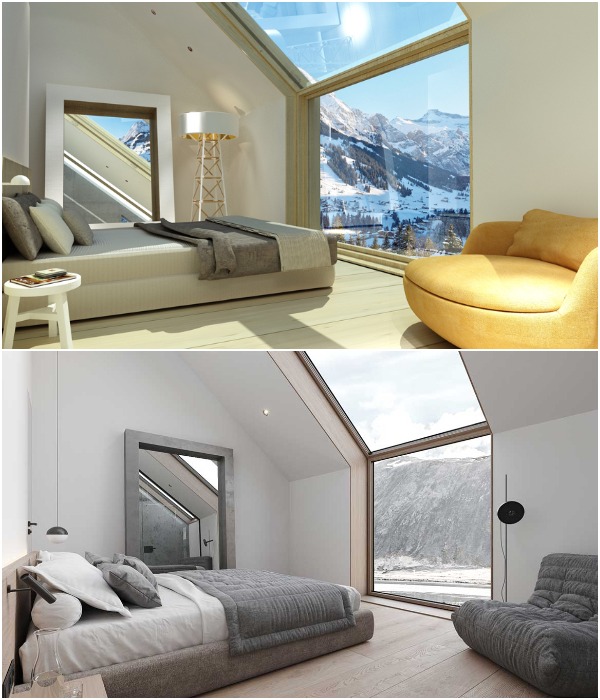 Чтобы наслаждаться красотой альпийского пейзажа, с кровати можно не вставать (визуализация Verbier Chalet).