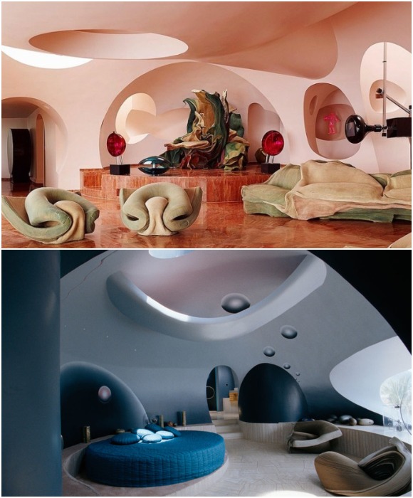 Эффектная мебель, созданная самим владельцем футуристического «Дворца пузырей» (Лазурный берег, Франция).