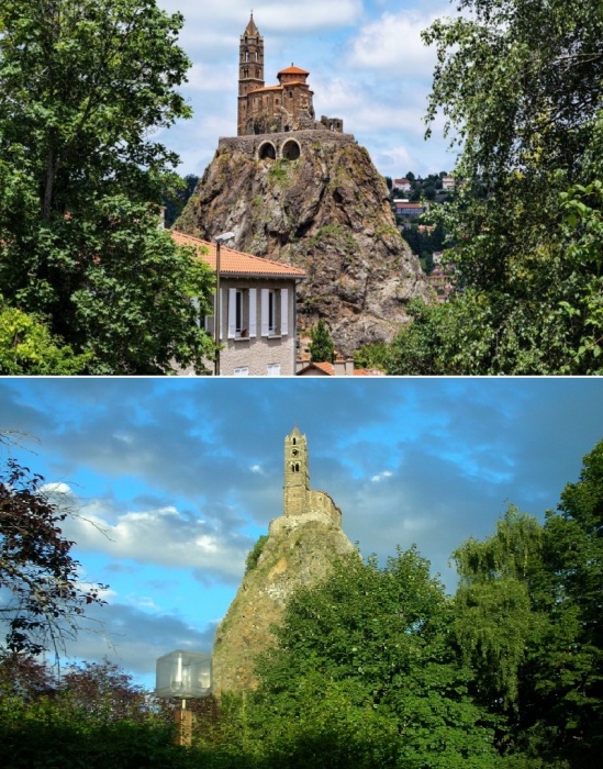 Башня, пристроенная в XII веке, хранила священные культовые артефакты, которые можно увидеть в одном из залов часовни (Saint-Michel d'Aiguilhe, Франция).