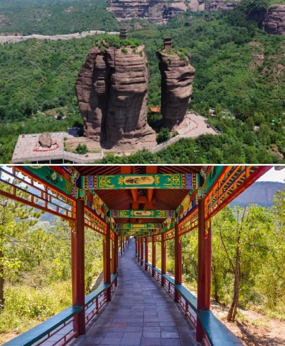 К подножию башен-близнецов приведет колоритный мостик (курорт Чэндэ, Китай).