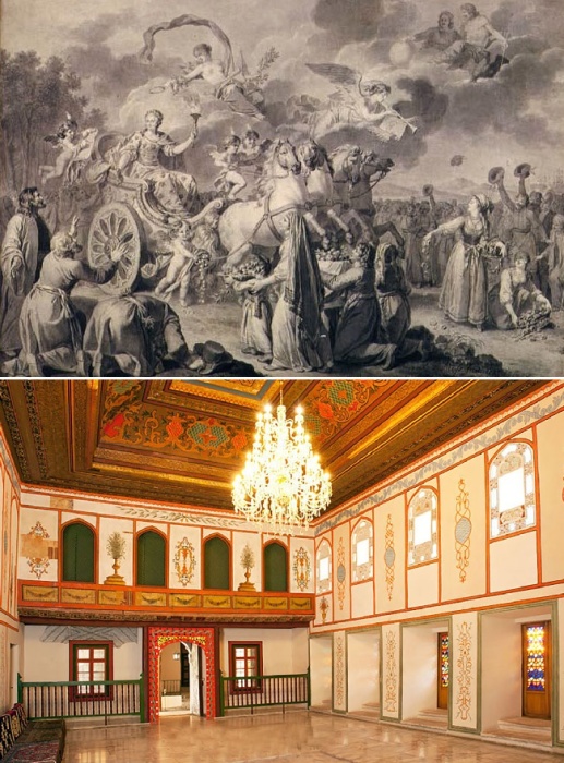 К приезду русской императрицы Екатерины II Ханский дворец восстановили и даже изрядно приукрасили (Бахчисарай, Крым).